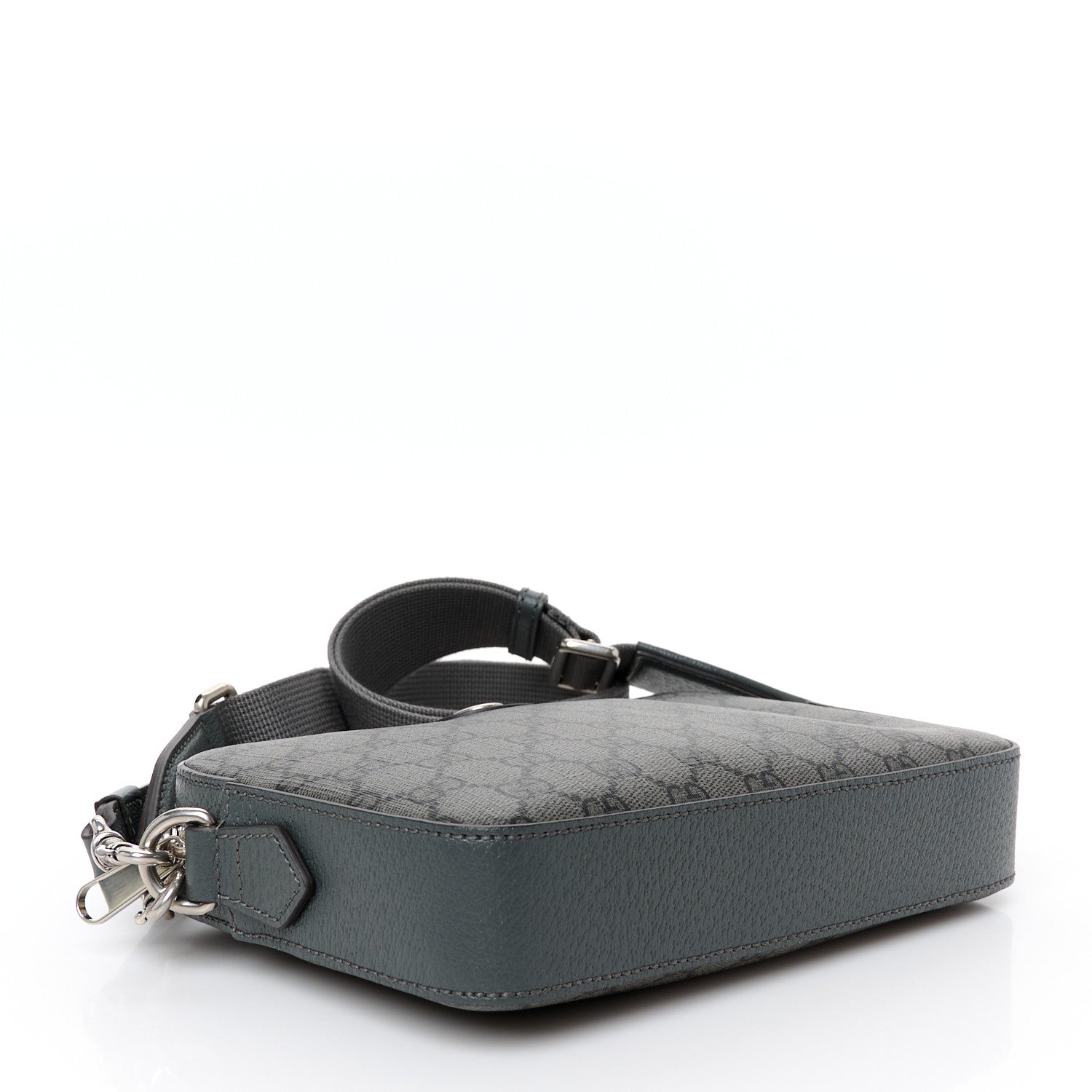 GG Supreme Monogram Textured Dollar Calfskin Web Ophidia Wristlet Shoulder Bag Grey Black Graphite Grey