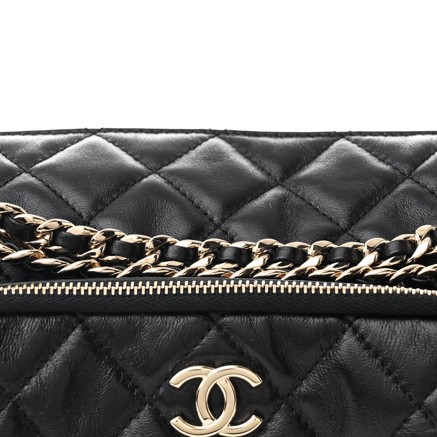 Shiny Crumpled Lambskin Quilted Medium Preppy Pocket Camera Case Black