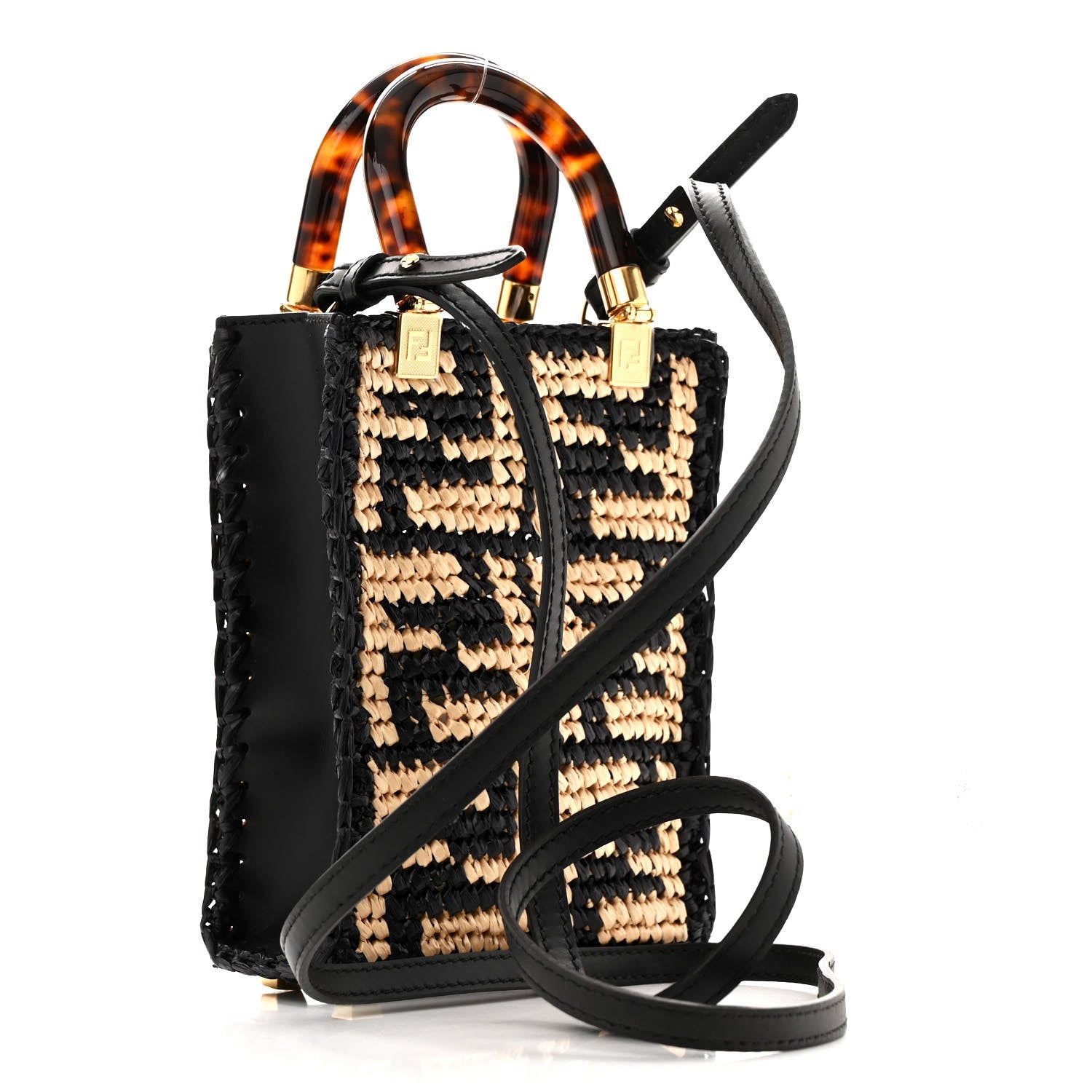 Raffia Plexiglass Crochet Mini Sunshine Shopper Tote Black