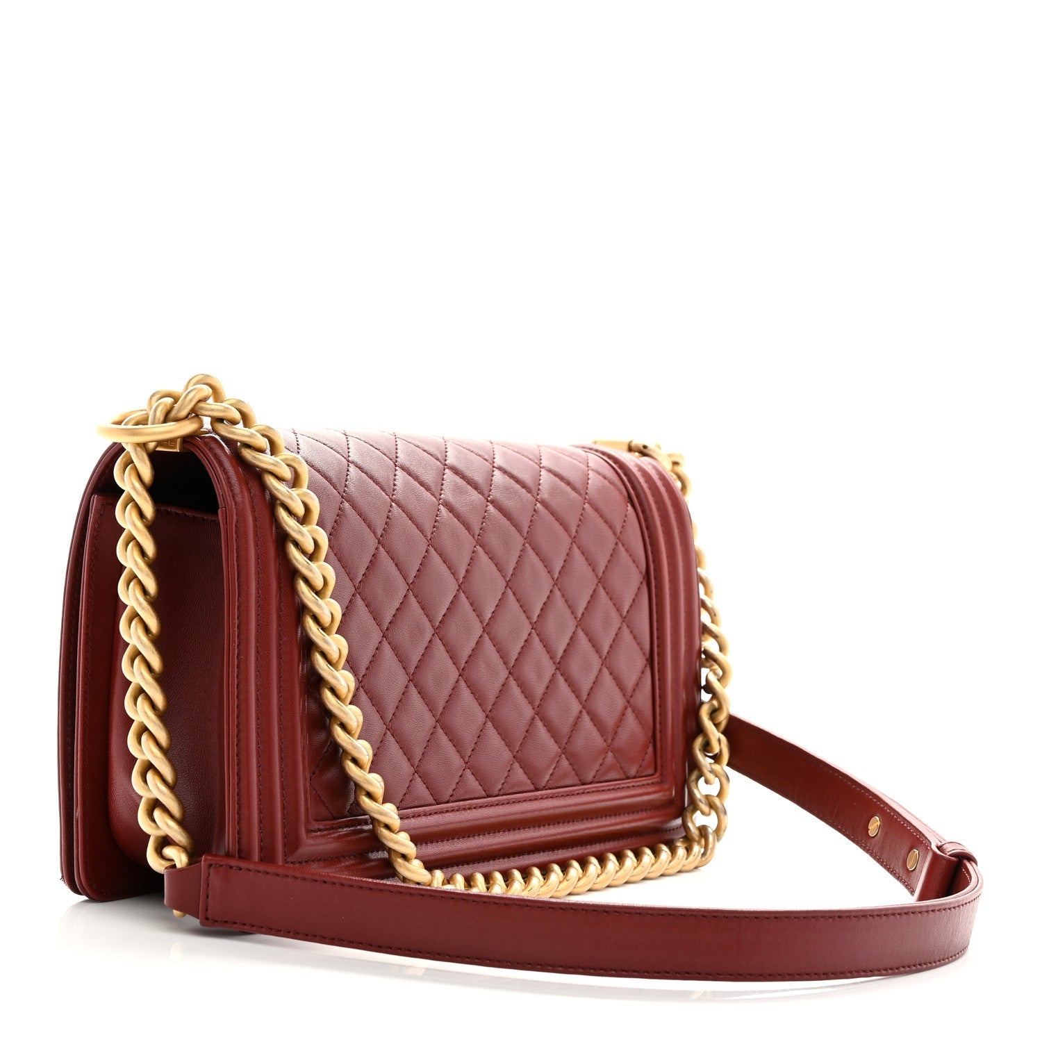Lambskin Quilted Medium Boy Flap Dark Red