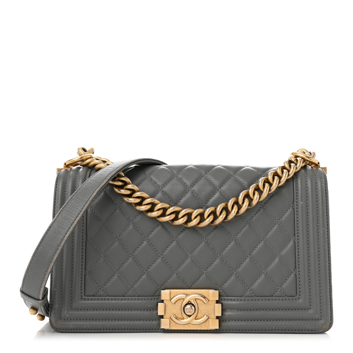 Lambskin Quilted Medium Boy Flap Grey