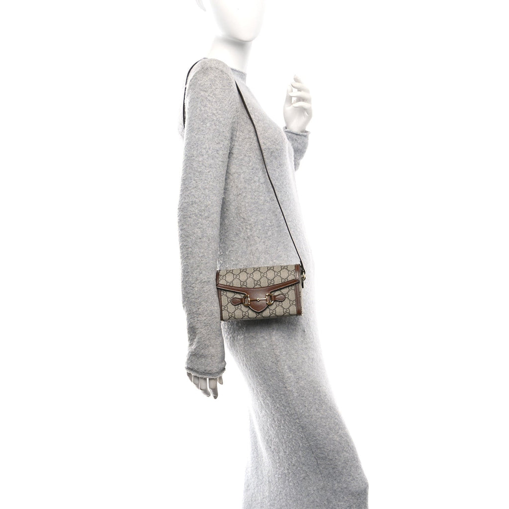 GG Supreme Monogram Mini Horsebit 1955 Shoulder Bag Beige Brown Sugar