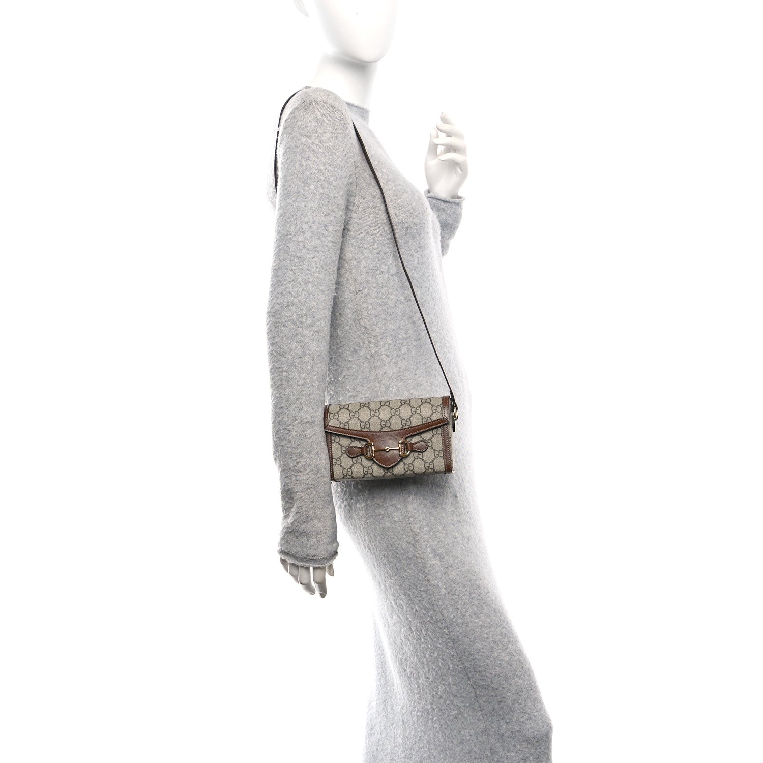 GG Supreme Monogram Mini Horsebit 1955 Shoulder Bag Beige Brown Sugar