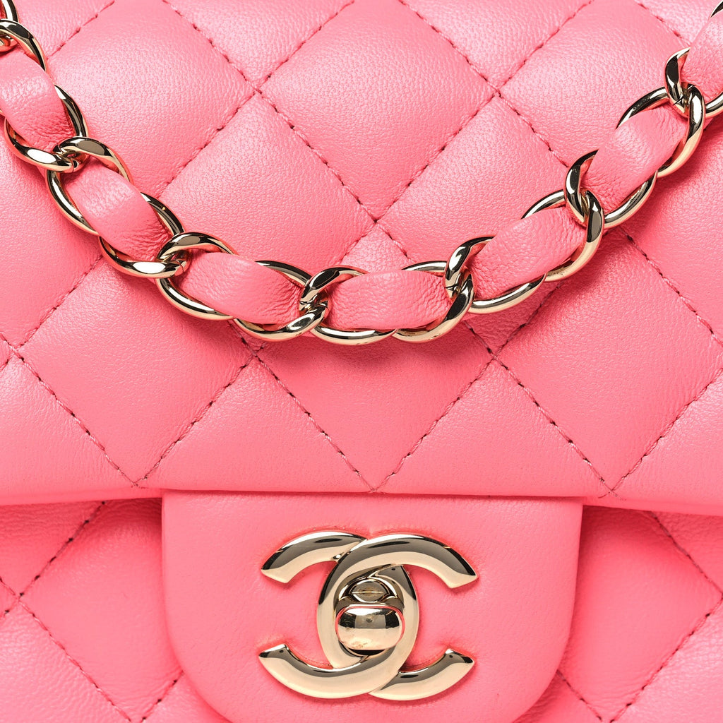 Lambskin Quilted Mini Rectangular Flap Pink