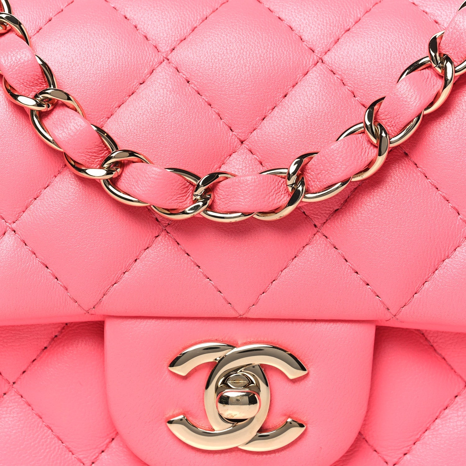 Lambskin Quilted Mini Rectangular Flap Pink