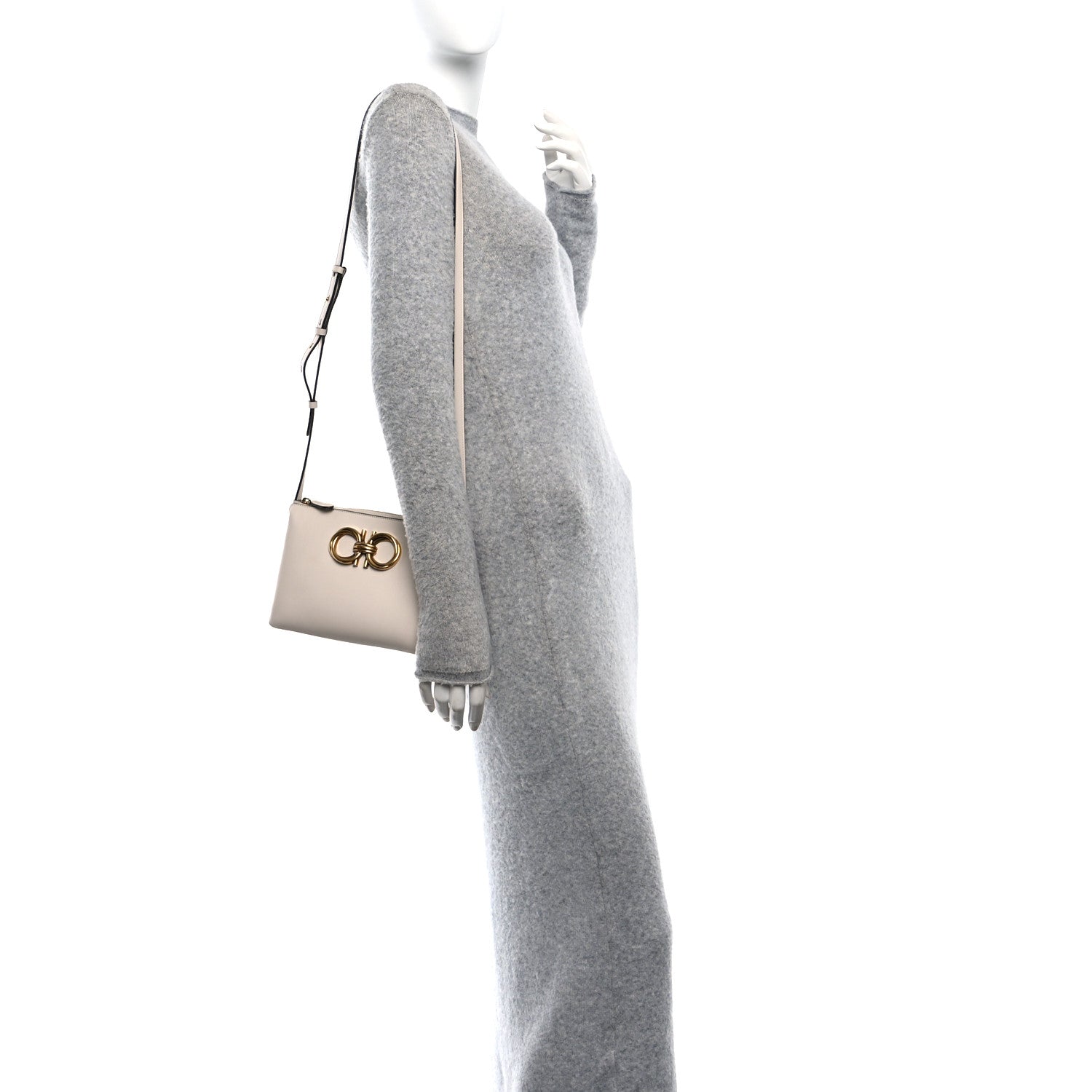 Calfskin Trapezio Shoulder Bag White