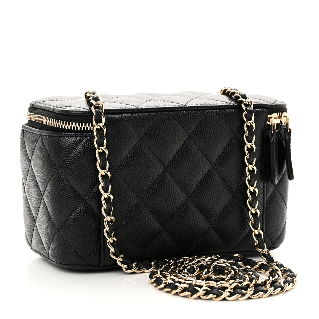 Caviar Quilted Small Vanity Case With Chain Black