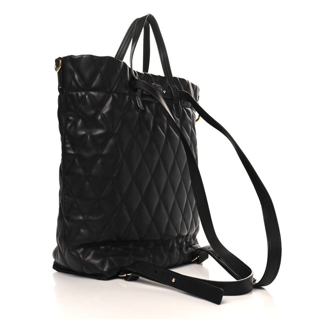 Rubberized Canvas Quilted Duo Backpack Black