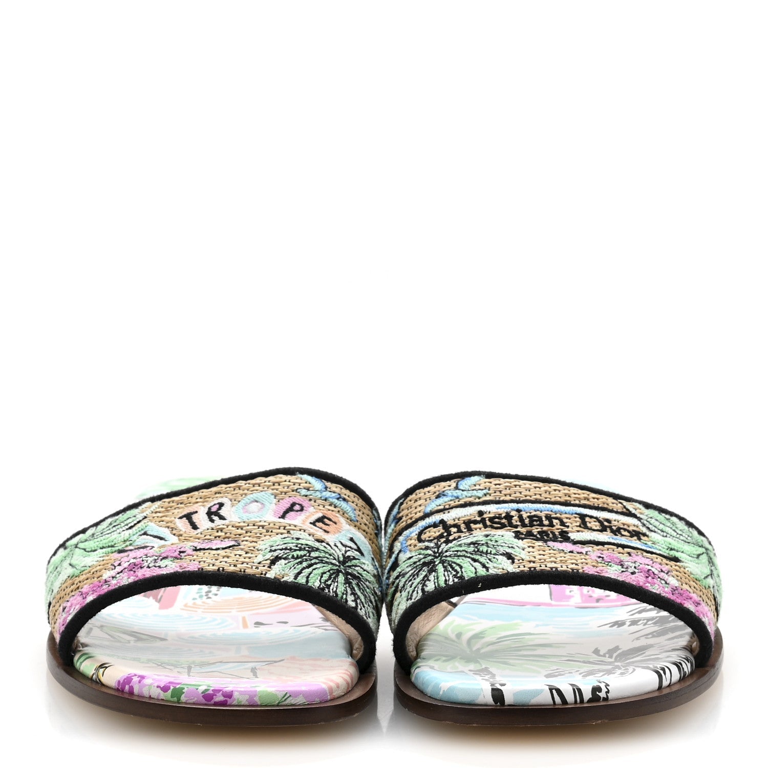 Raffia Embroidered Souvenir Saint Tropez Dway Mules Slide Sandals 38 Natural Multicolor