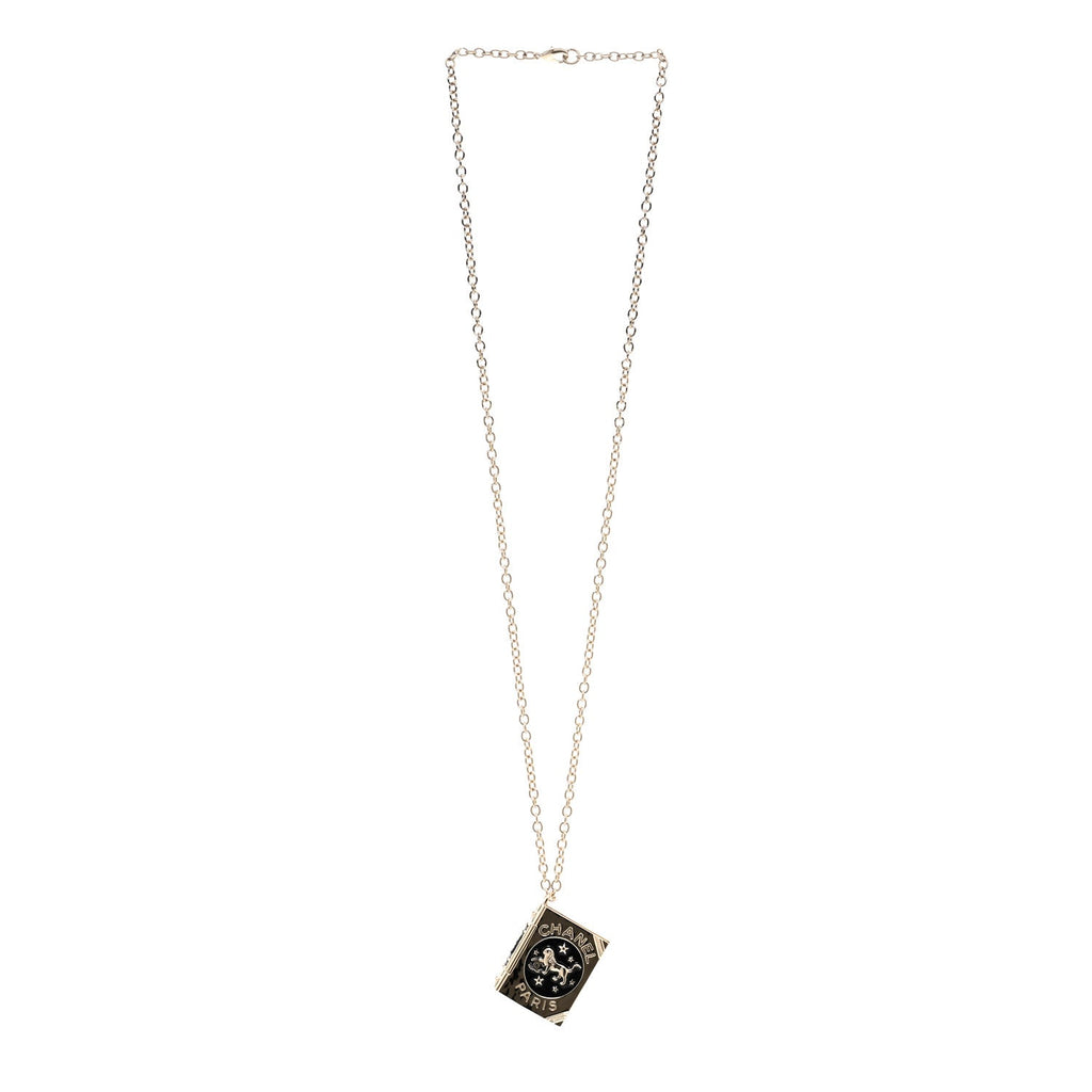 Metal CC Lion Book Locket Necklace Gold