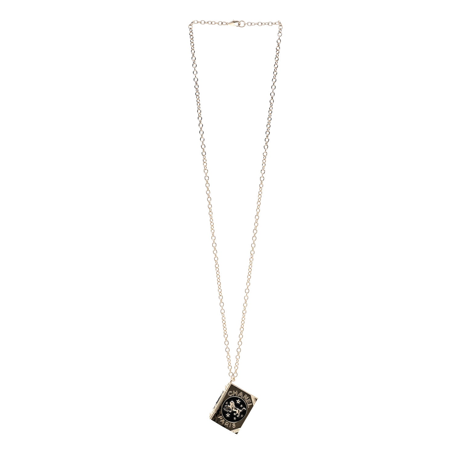 Metal CC Lion Book Locket Necklace Gold