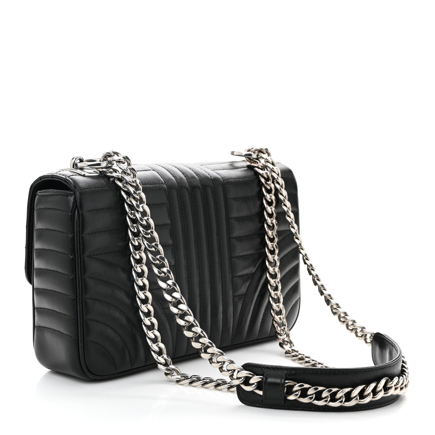 Soft Calfskin Impunture Diagramme Medium Chain Flap Shoulder Bag Black