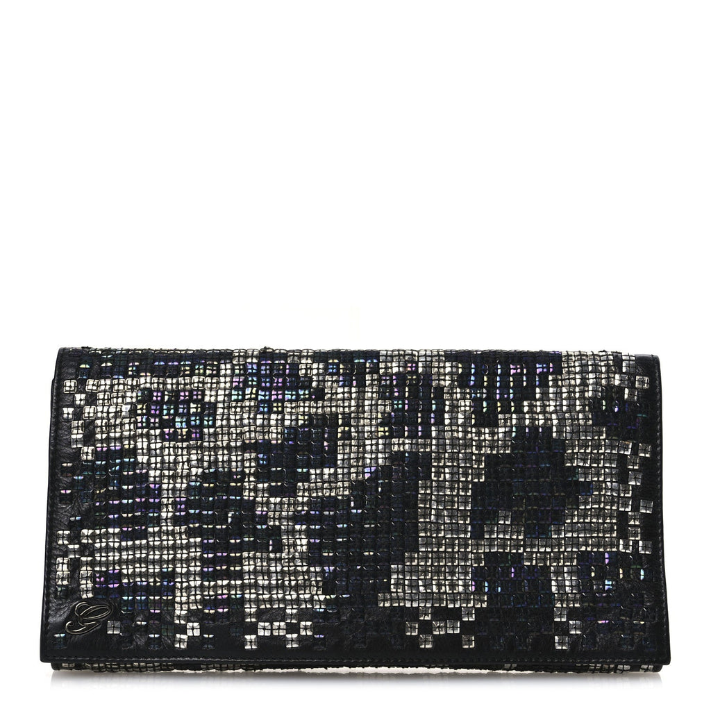 Calfskin Studded Evening Clutch  Black Silver