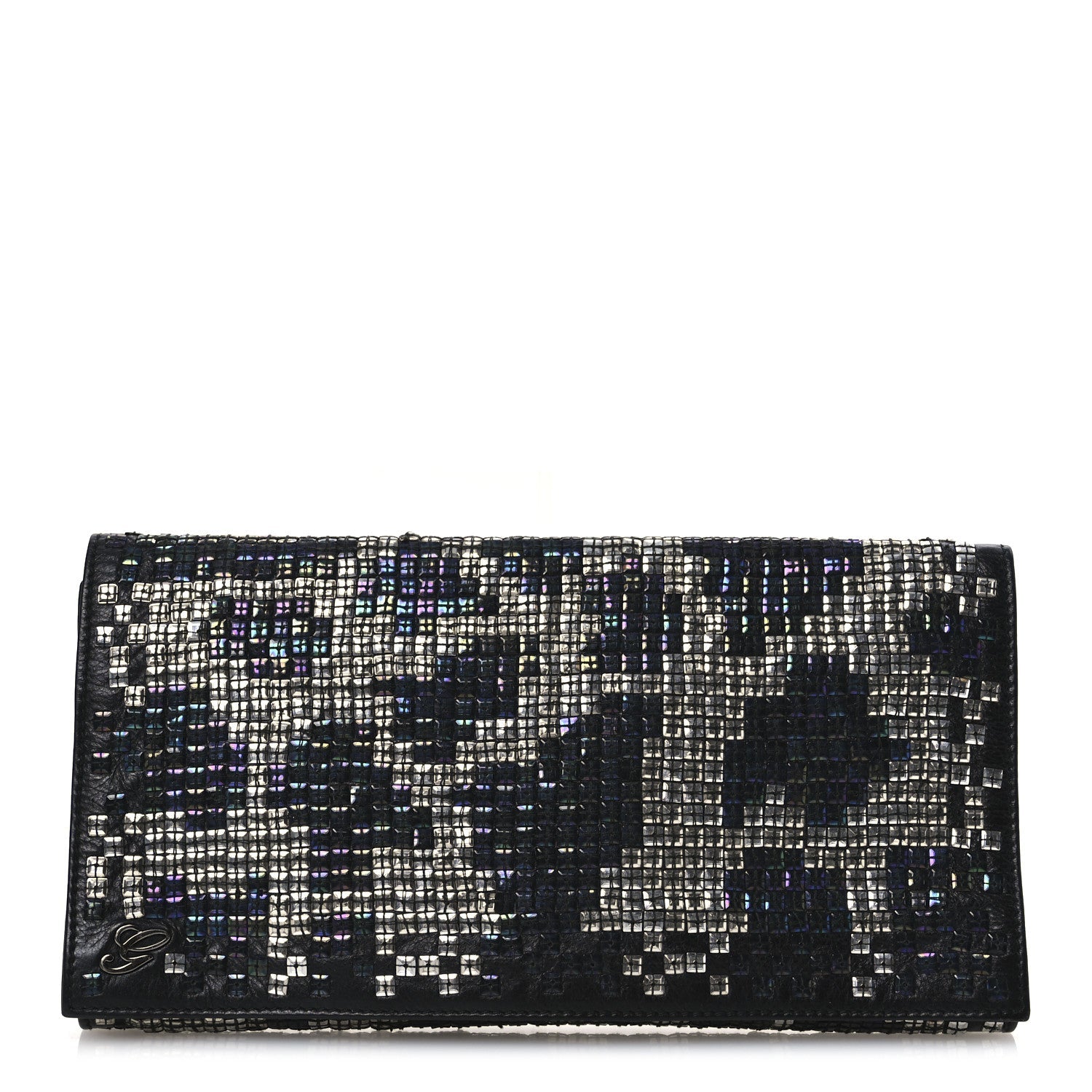 Calfskin Studded Evening Clutch  Black Silver
