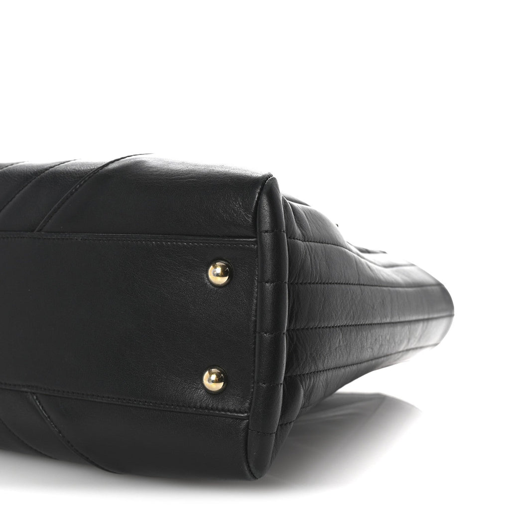 Calfskin Chevron Quilted Statement Shopping Tote Black