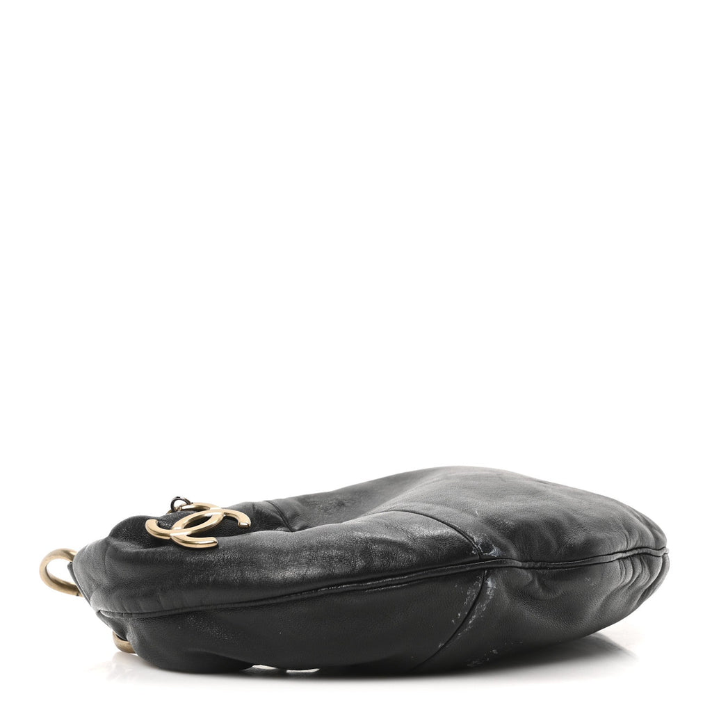 Lambskin Small Chain Hobo Black