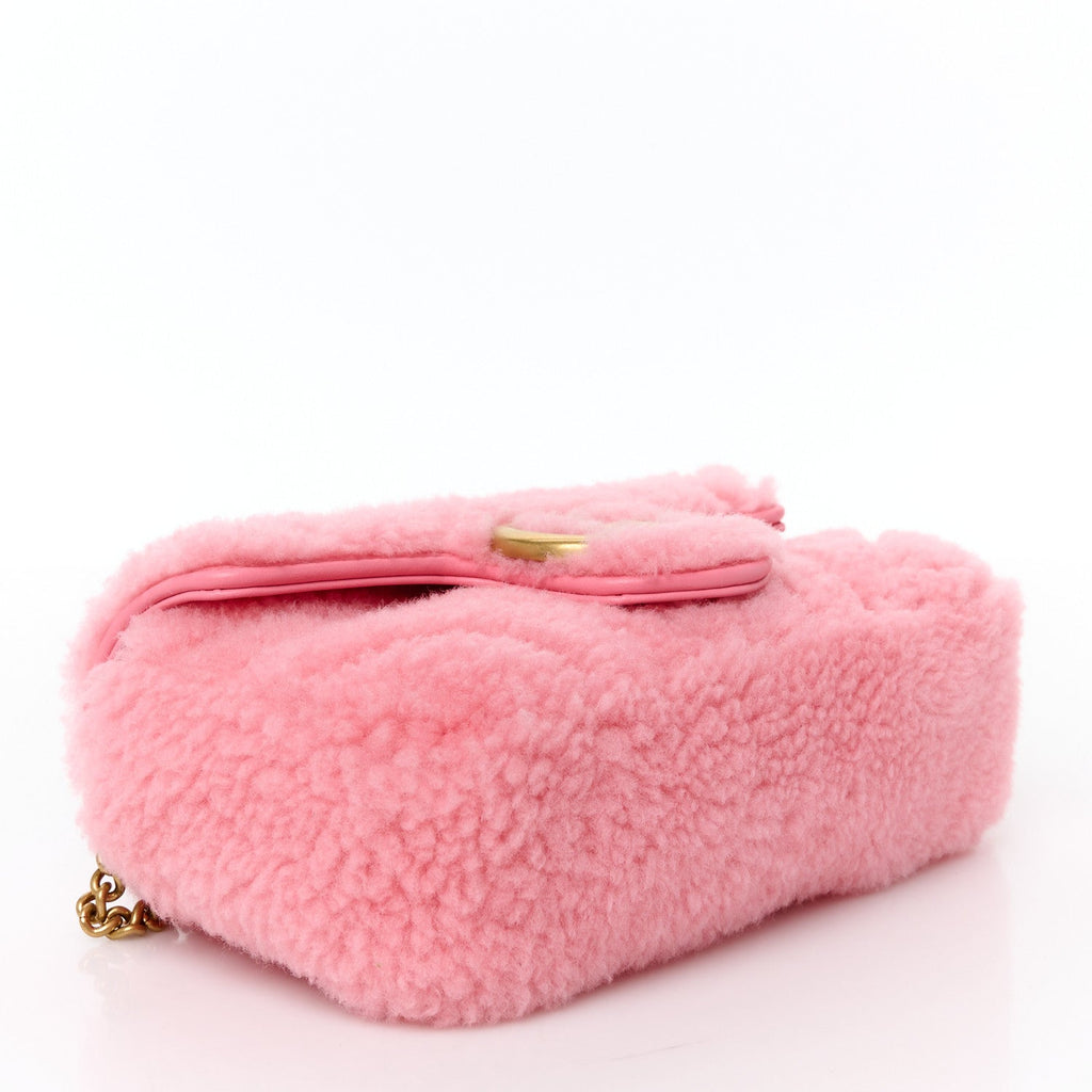Shearling Matelasse Super Mini GG Marmont Shoulder Bag Lotus Pink