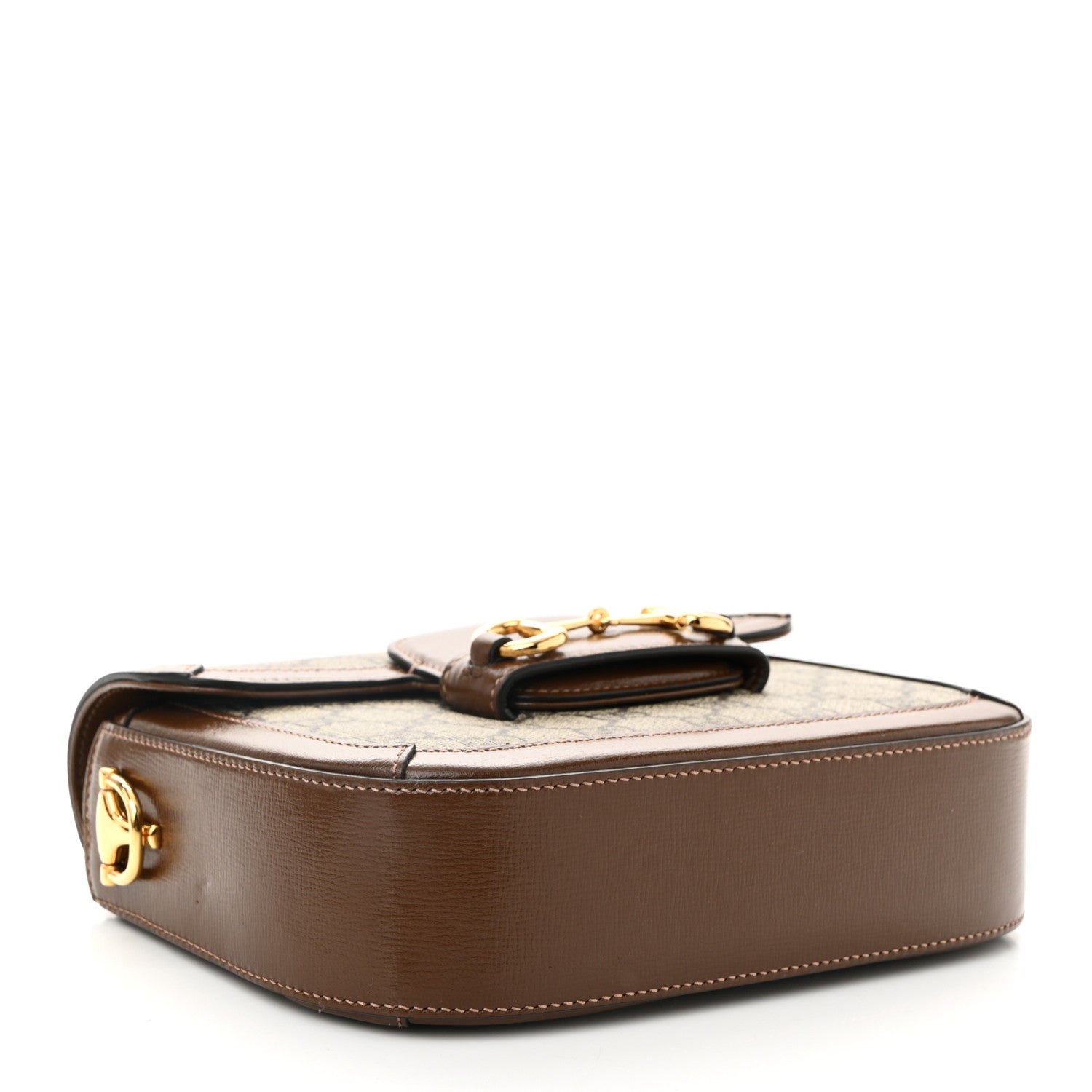 GG Supreme Monogram Azalea Calfskin Web Mini Horsebit 1955 Shoulder Bag Beige Ebony Brown Sugar