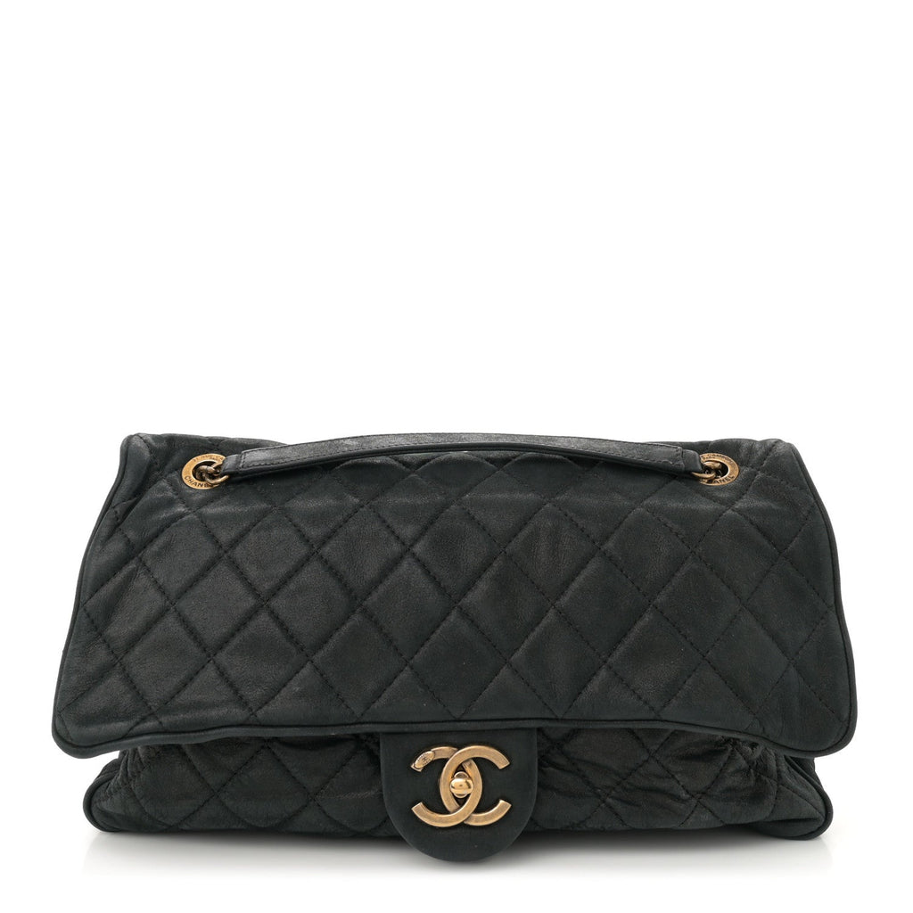 Iridescent Calfskin Quilted Large Shiva Flap Black