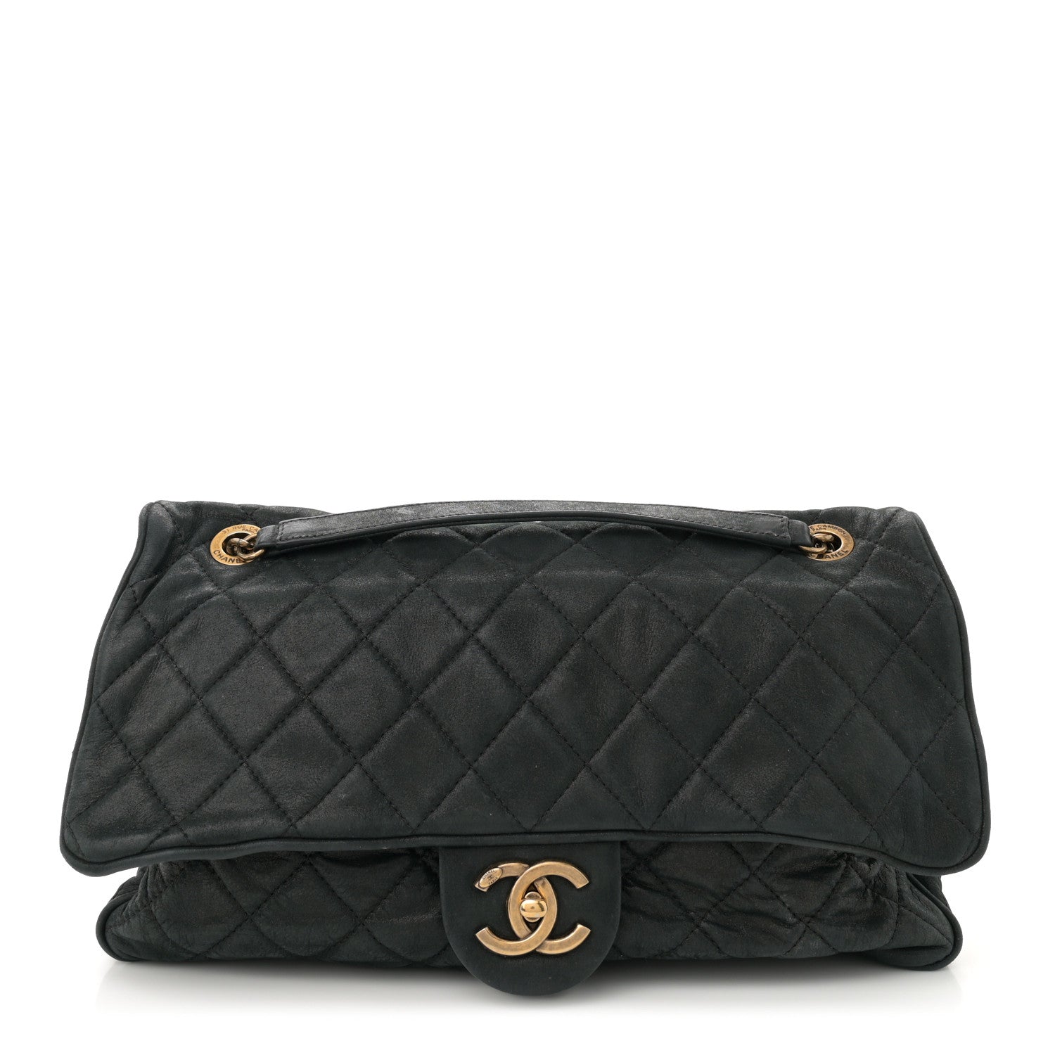 Iridescent Calfskin Quilted Large Shiva Flap Black