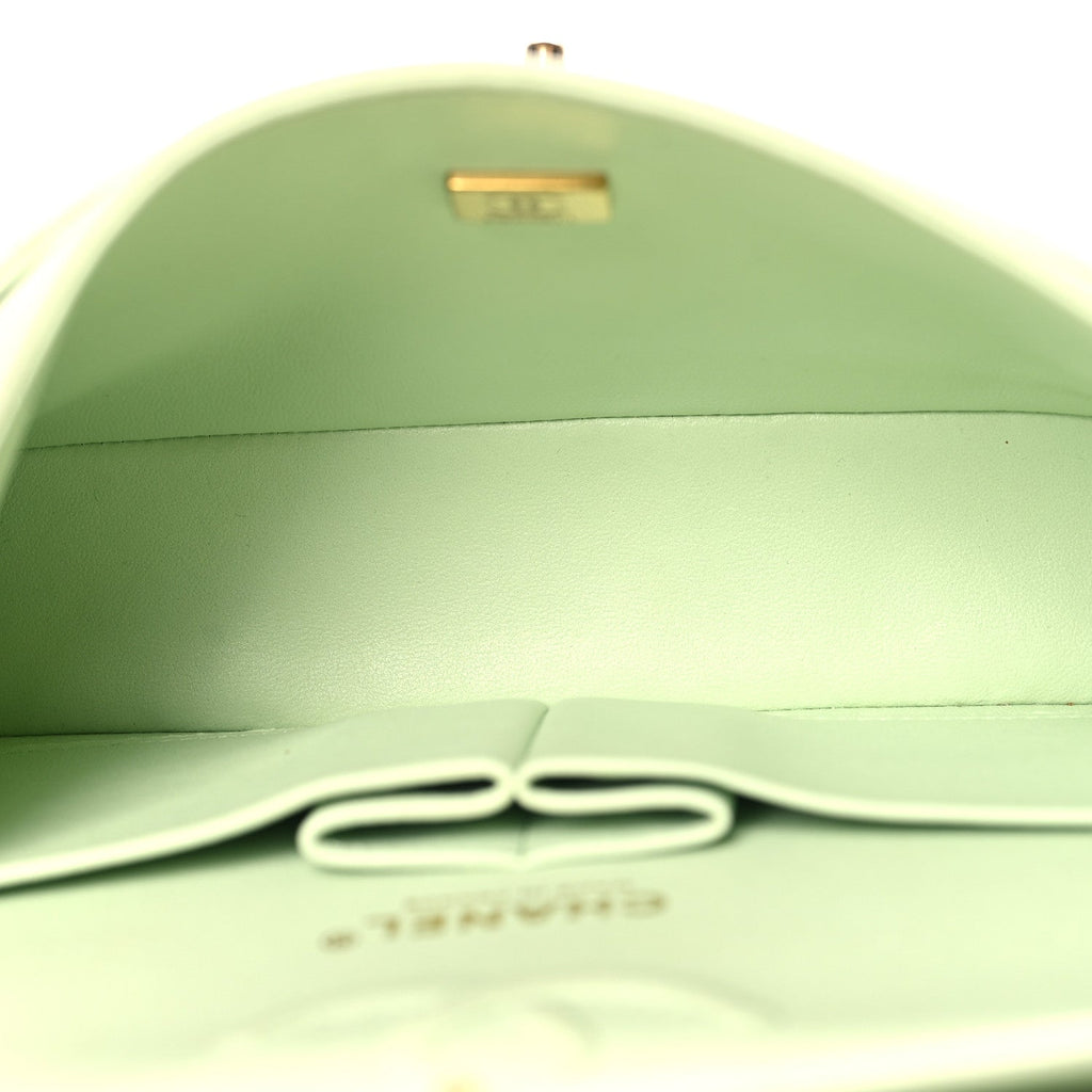 Caviar Quilted Small Double Flap Light Green