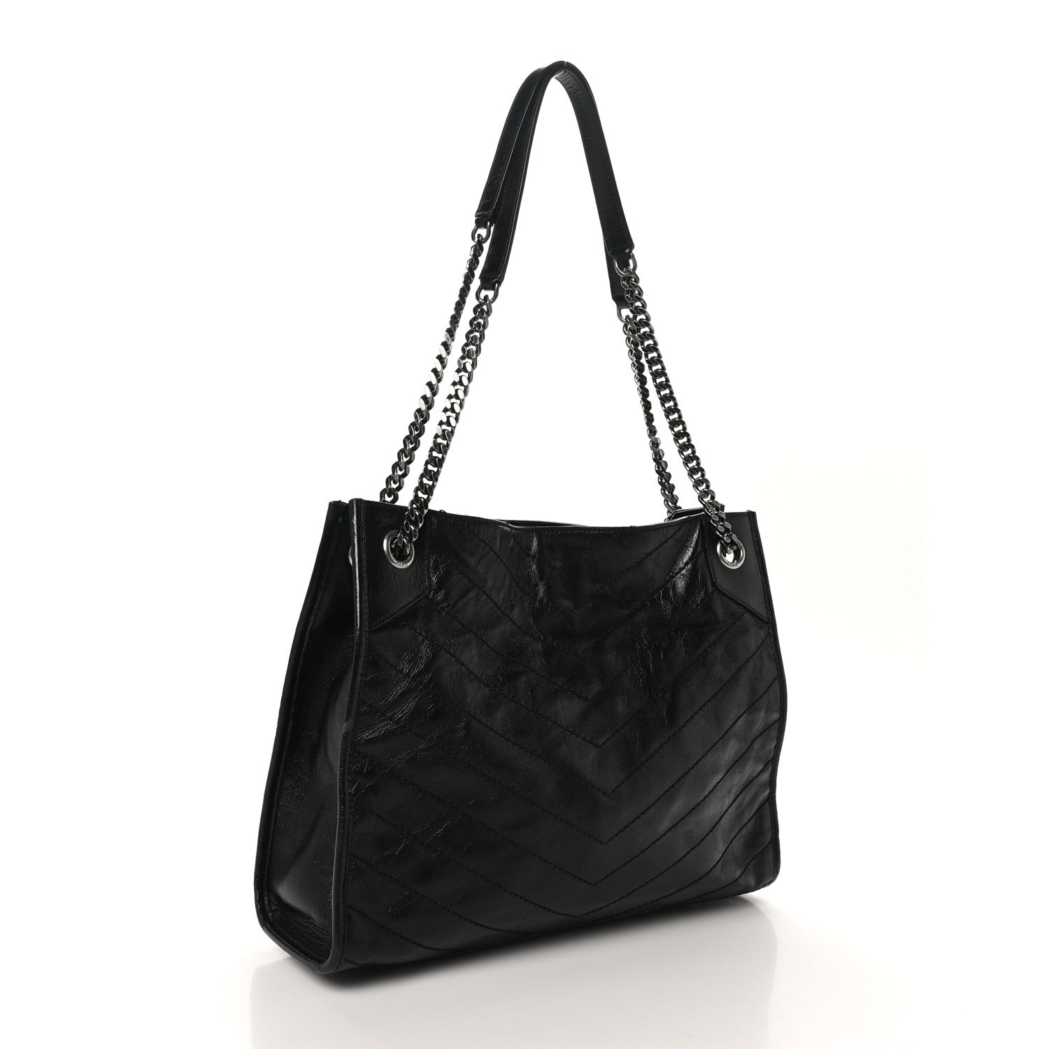 Crinkled Calfskin Matelasse Monogram Medium Niki Shopper Tote Black