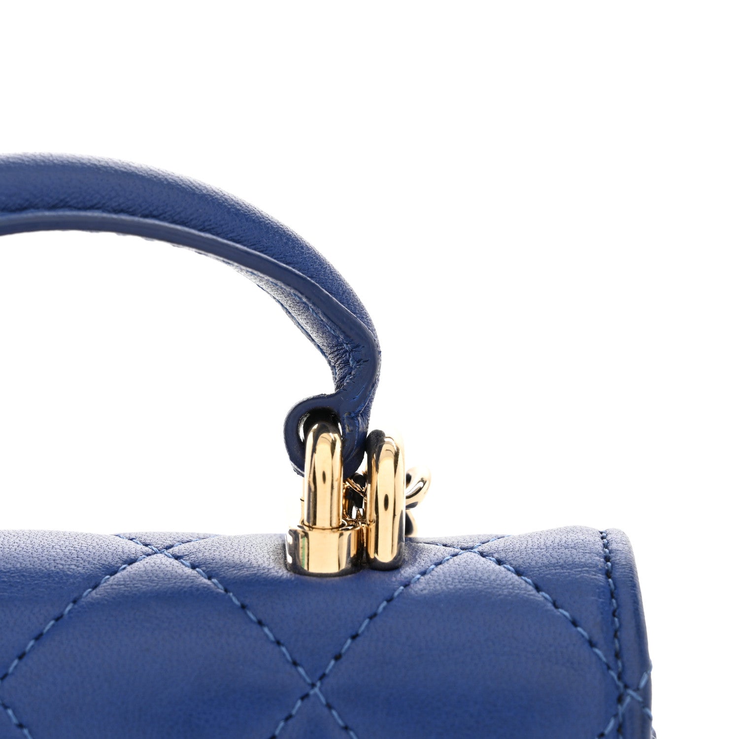 Lambskin Quilted Top Handle Flap Coin Purse With Chain Blue