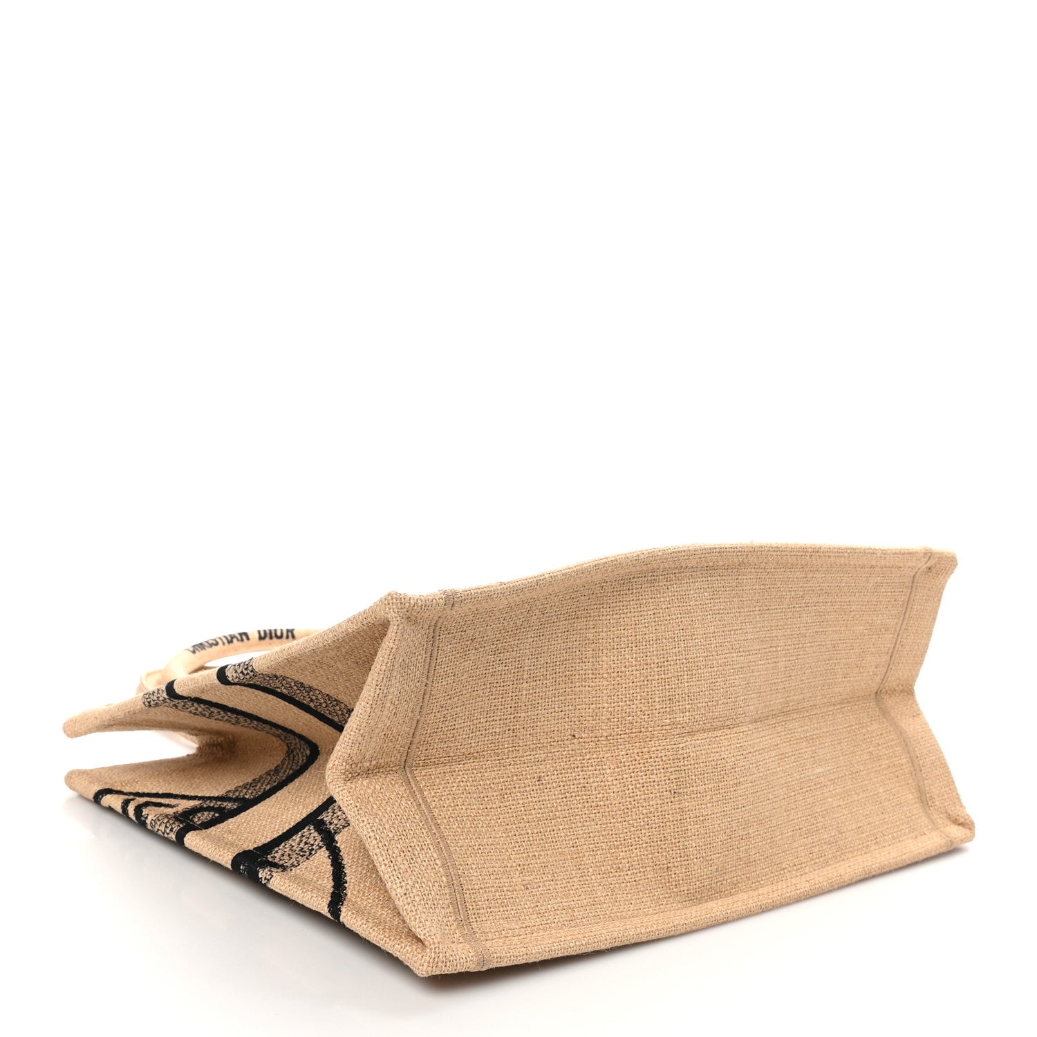 Canvas Jute Embroidered Medium Book Tote Black Beige