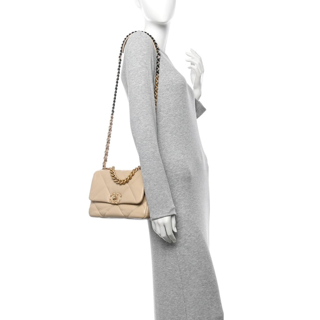 Lambskin Quilted Medium Chanel 19 Flap Beige