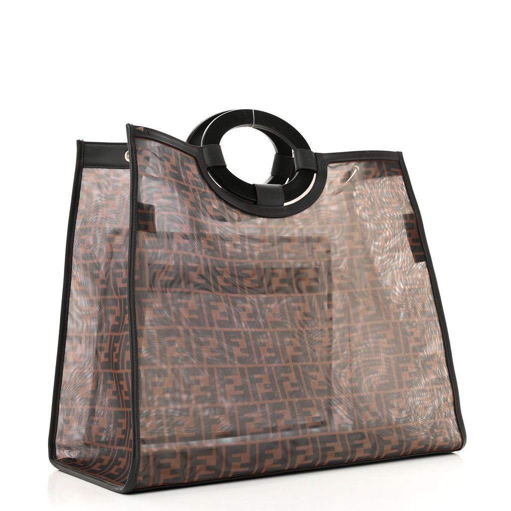 Mesh Vitello Century Cuoio FF 1974 Medium Runaway Shopper Tote Marrone Black Ebano