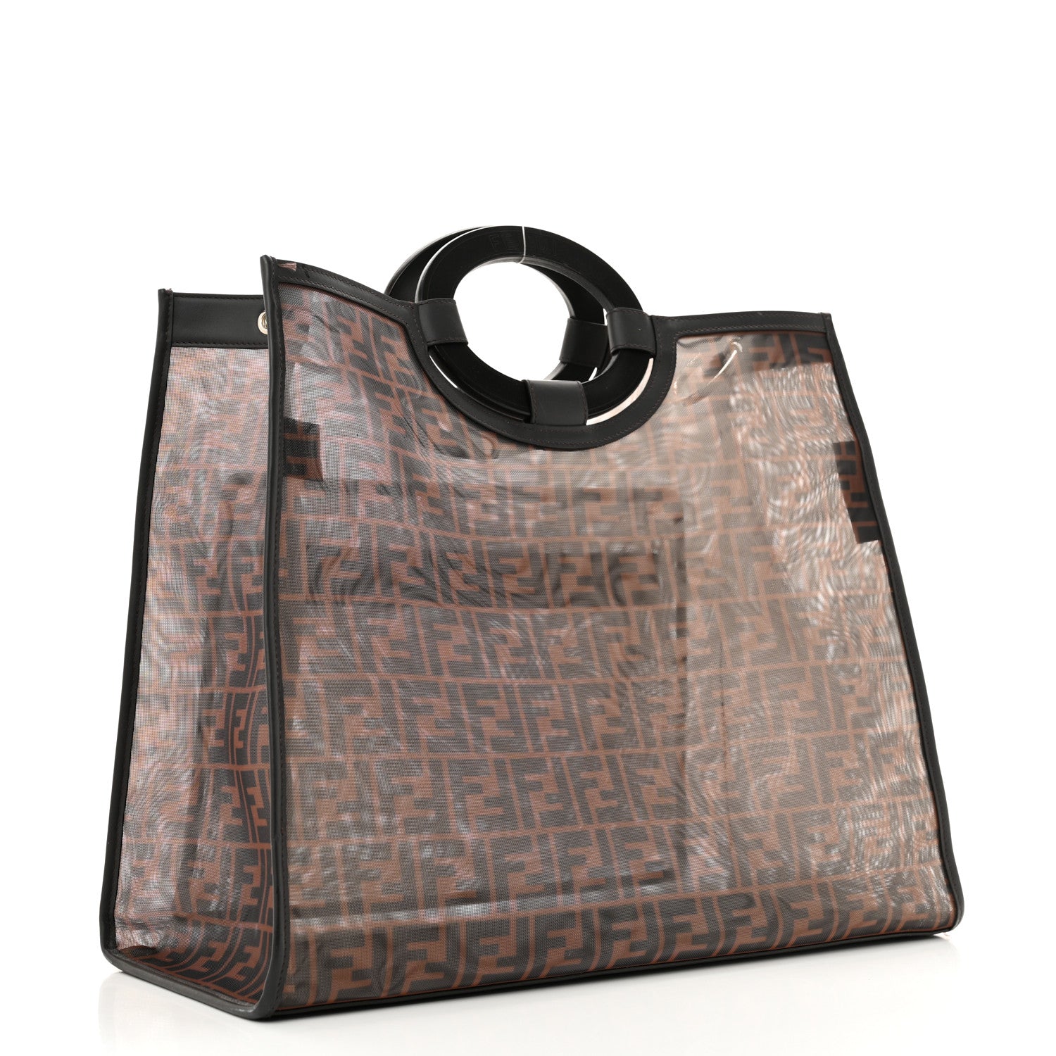 Mesh Vitello Century Cuoio FF 1974 Medium Runaway Shopper Tote Marrone Black Ebano