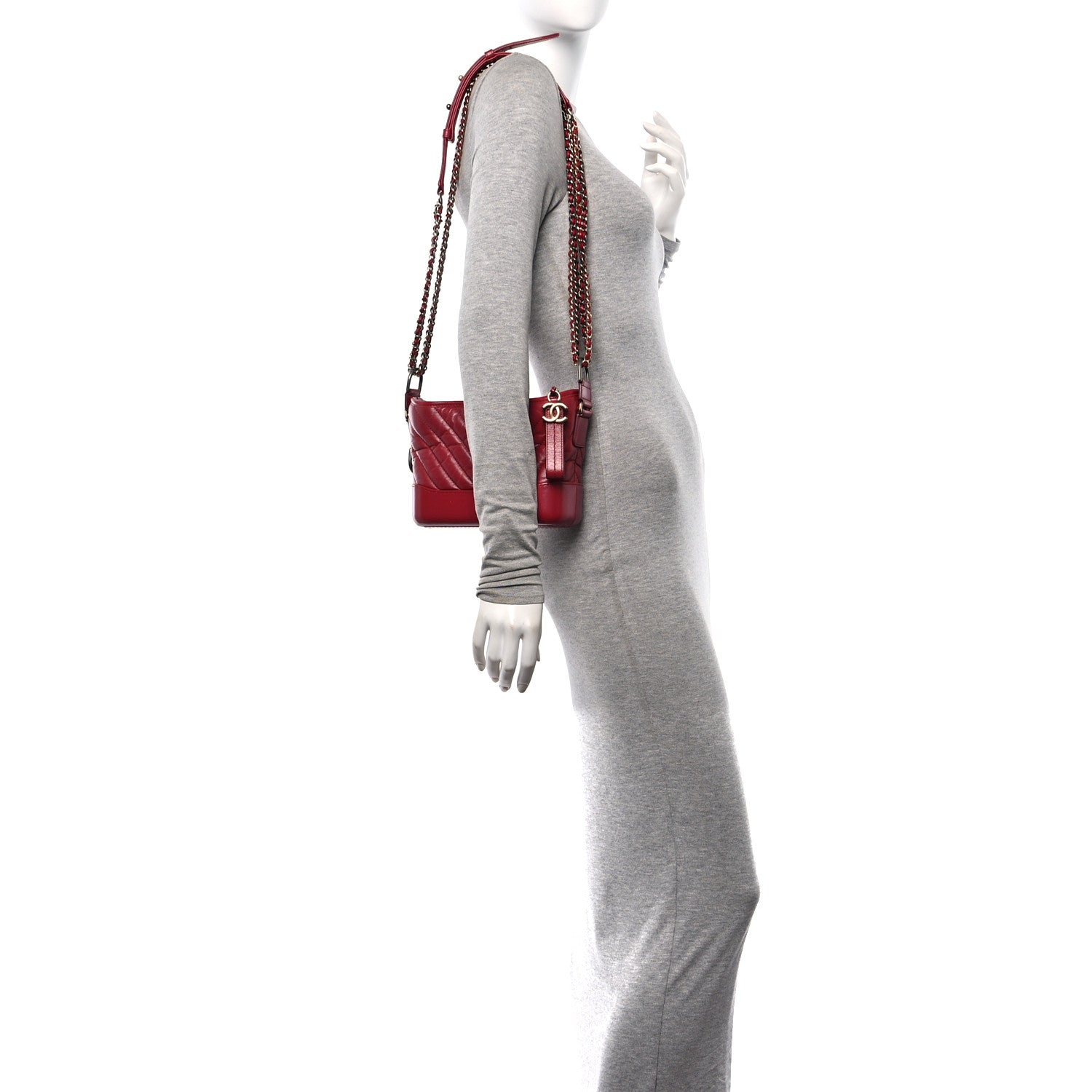 Aged Calfskin Chevron Quilted Small Gabrielle Hobo Dark Pink