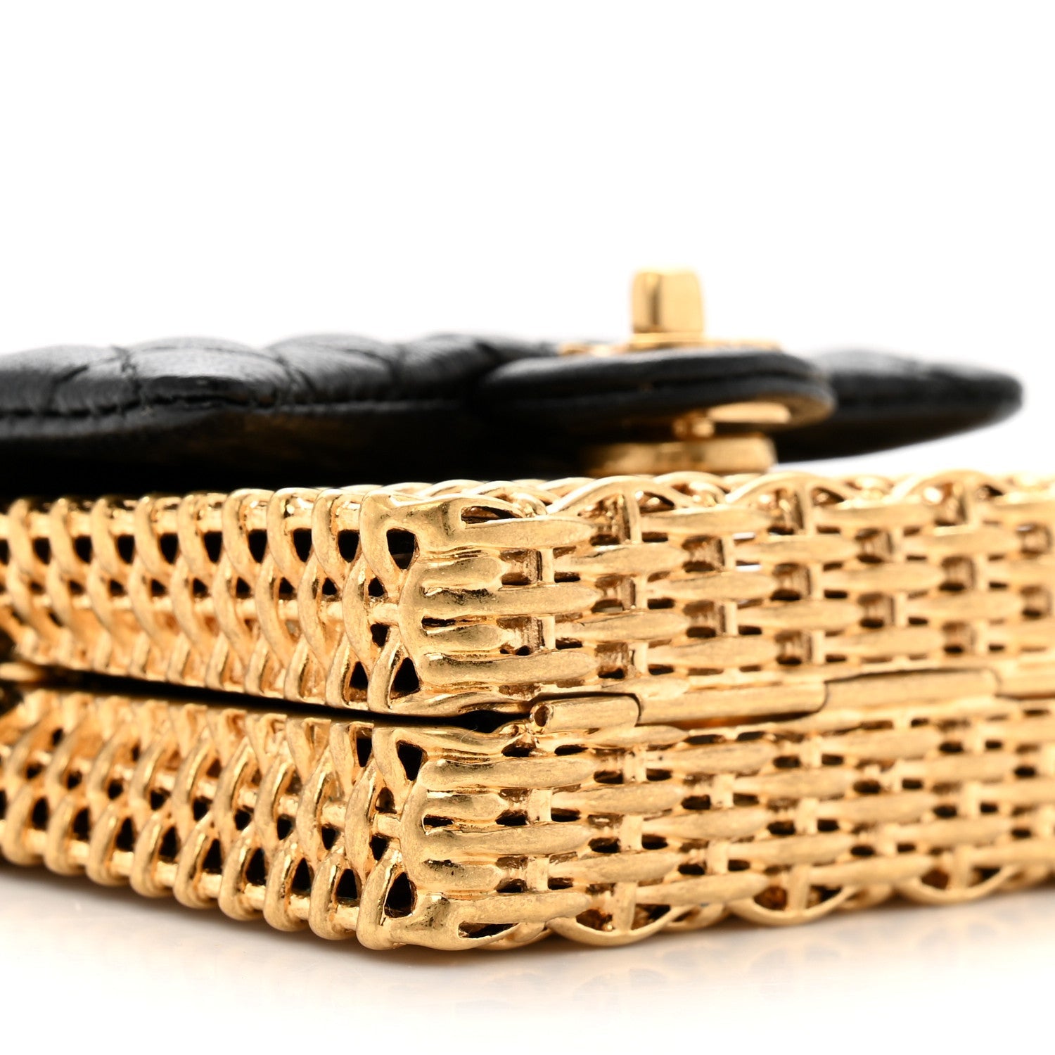 Woven Metal Lambskin Quilted Micro Flap Black Gold