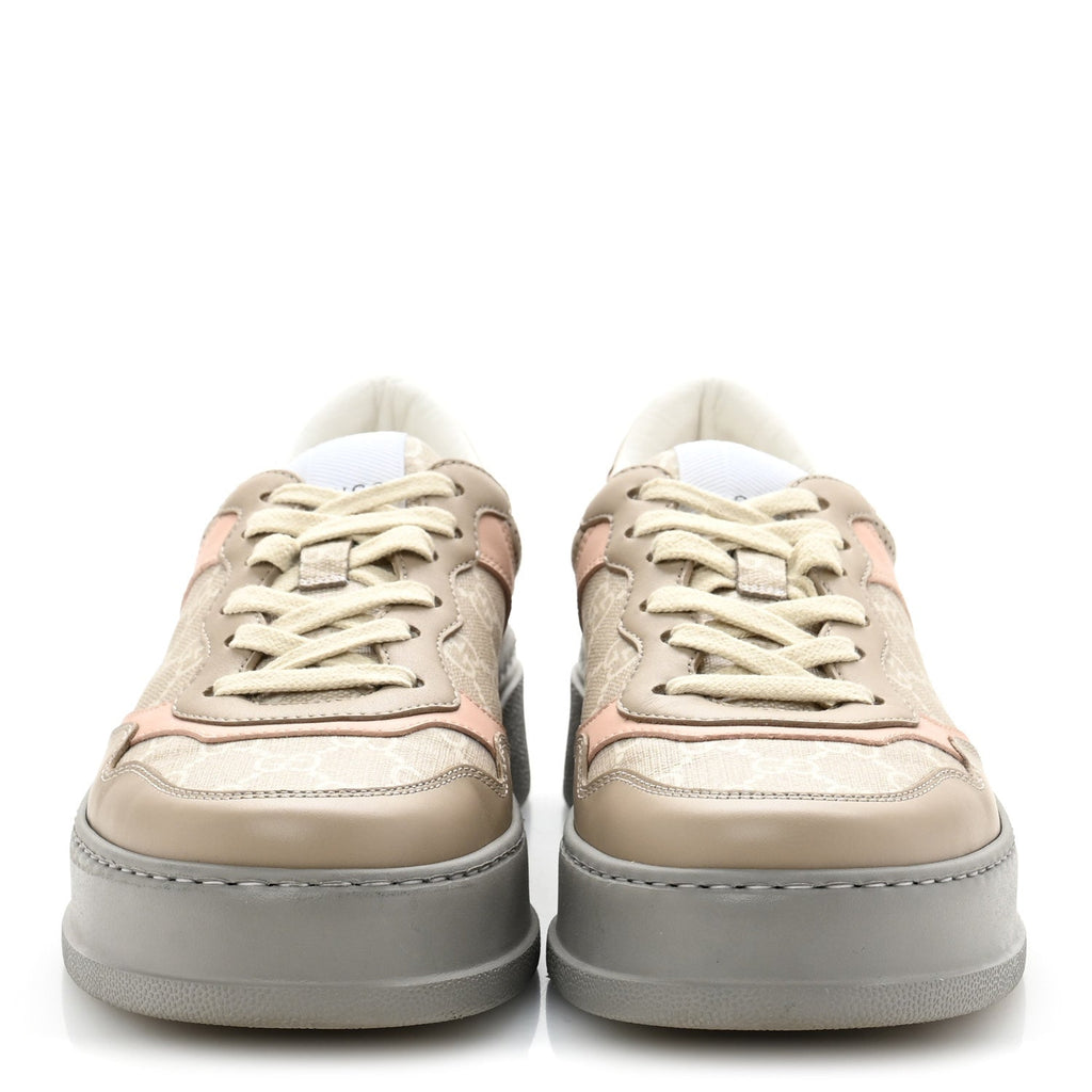 Calfskin GG Supreme Monogram Perforated Womens Platform 55mm Sneakers 39.5 Apricot Pink Beige Grey