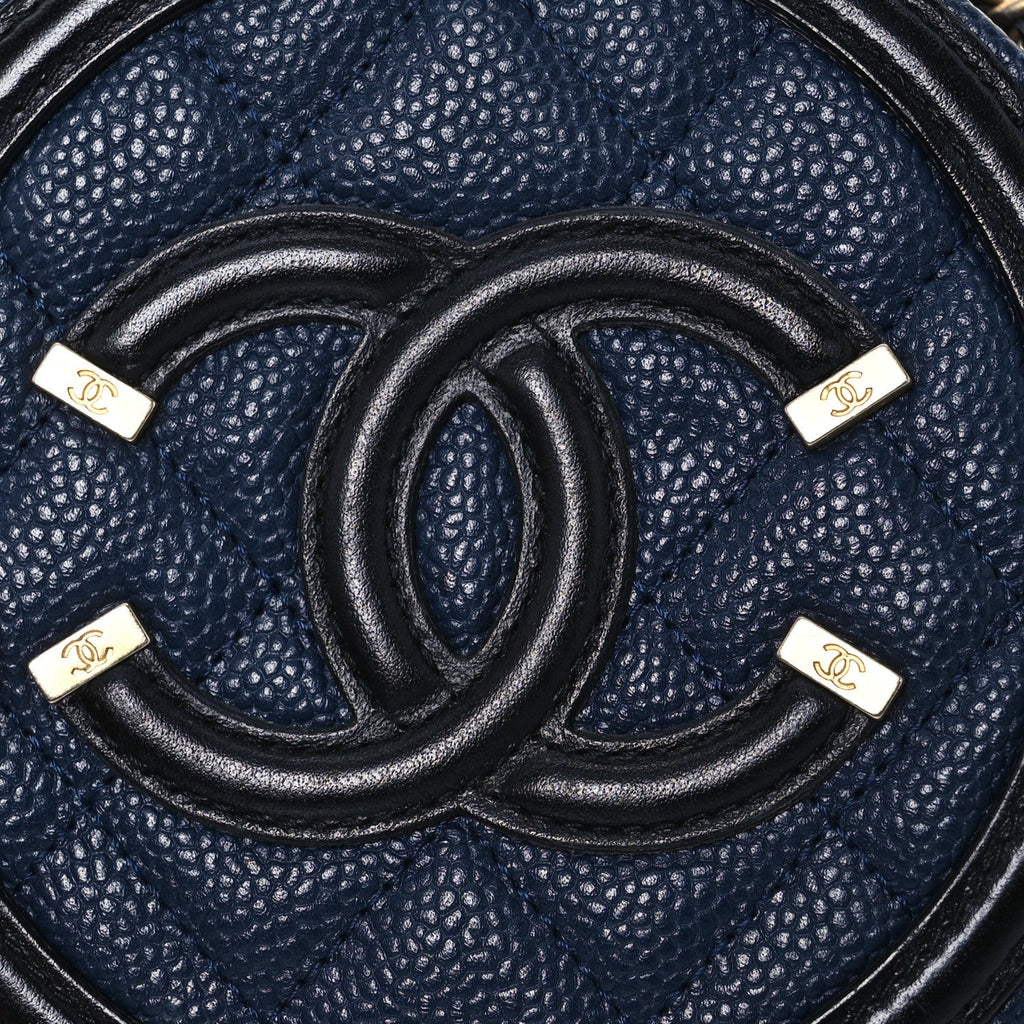Caviar Quilted Round Filigree Crossbody Navy Black