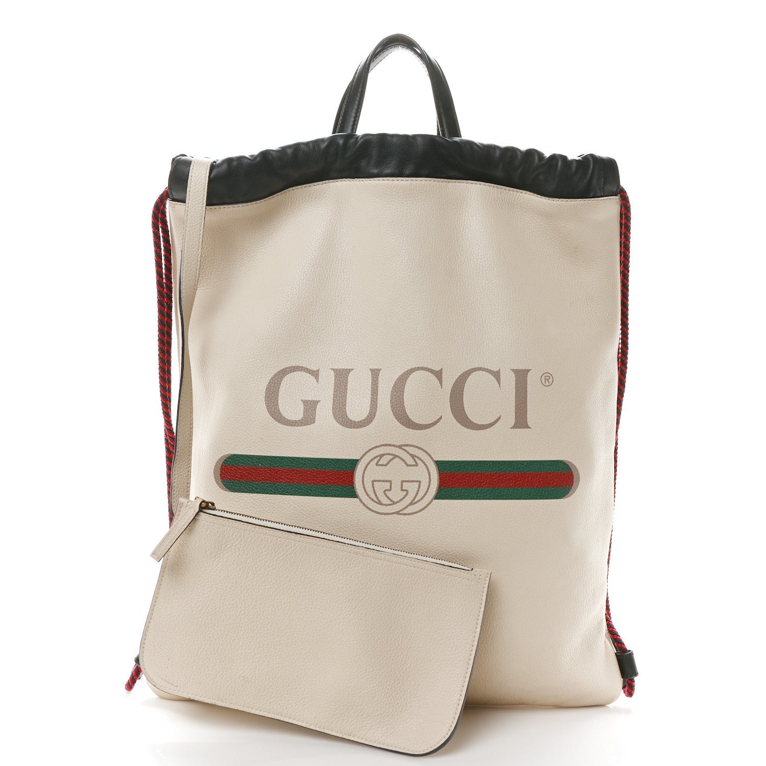 Calfskin Logo Drawstring Backpack Mystic White