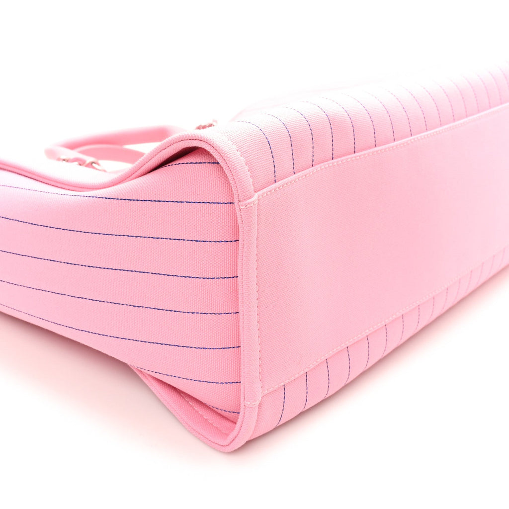 Canvas Calfskin Striped Large Deauville Tote Pink Blue