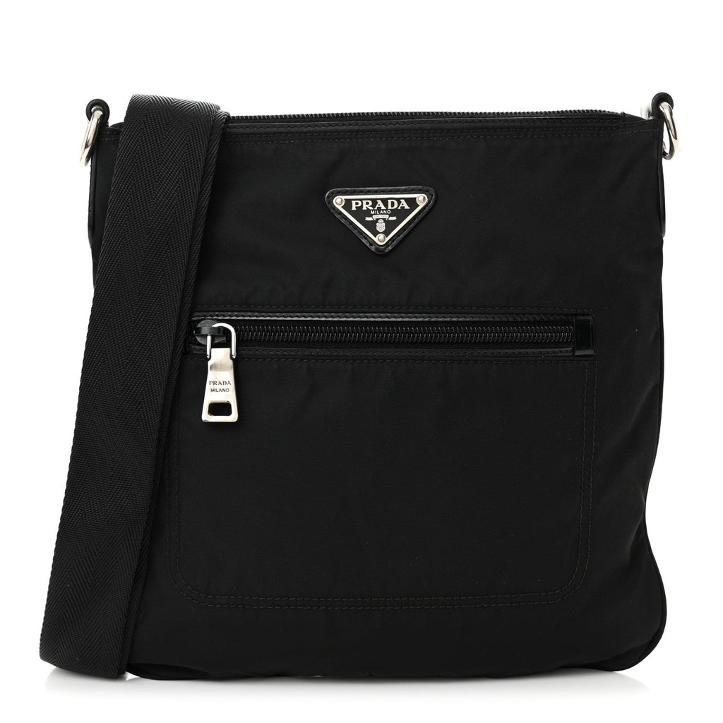 Tessuto Nylon Saffiano Flat Messenger Bag Black
