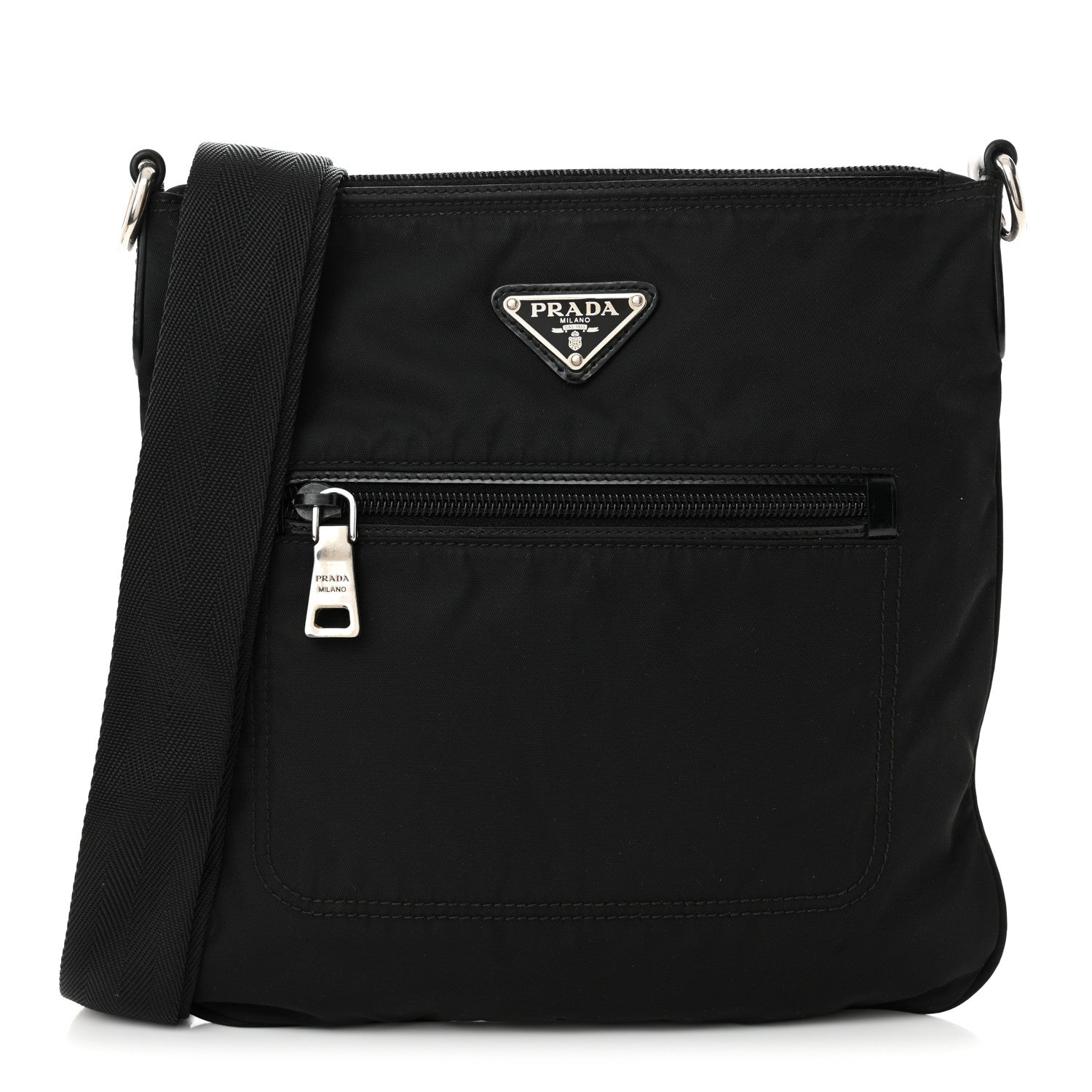 Tessuto Nylon Saffiano Flat Messenger Bag Black