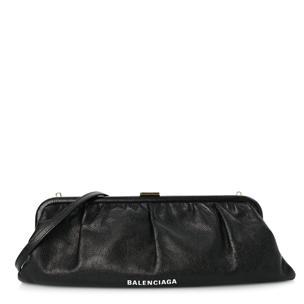 Grained Calfskin Logo Cloud Clutch XL Black