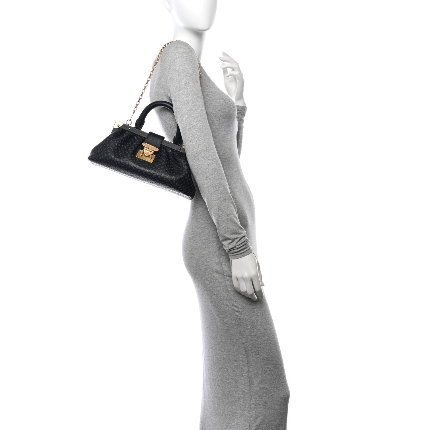 Calfskin Nanogram Embossed Clutch Black