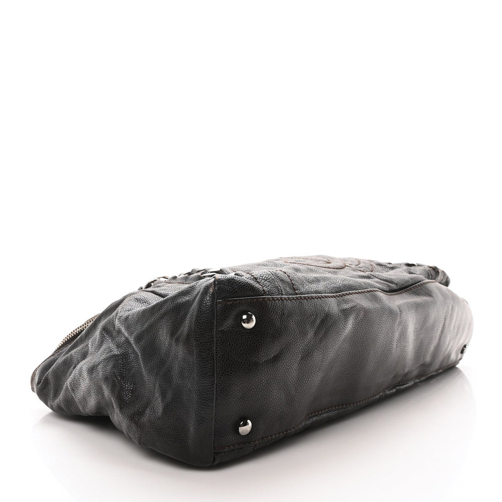 Glazed Caviar Modern Chain Tote Brown