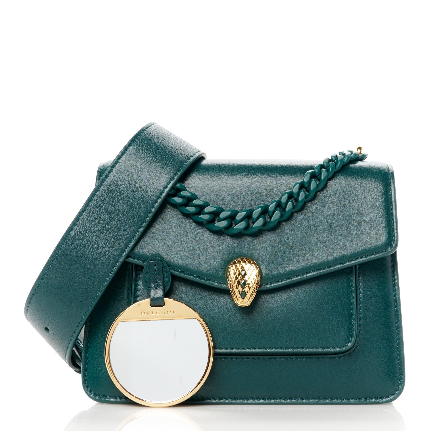 Nappa Monochrome Serpenti Forever Maxi Chain Crossbody Bag Green