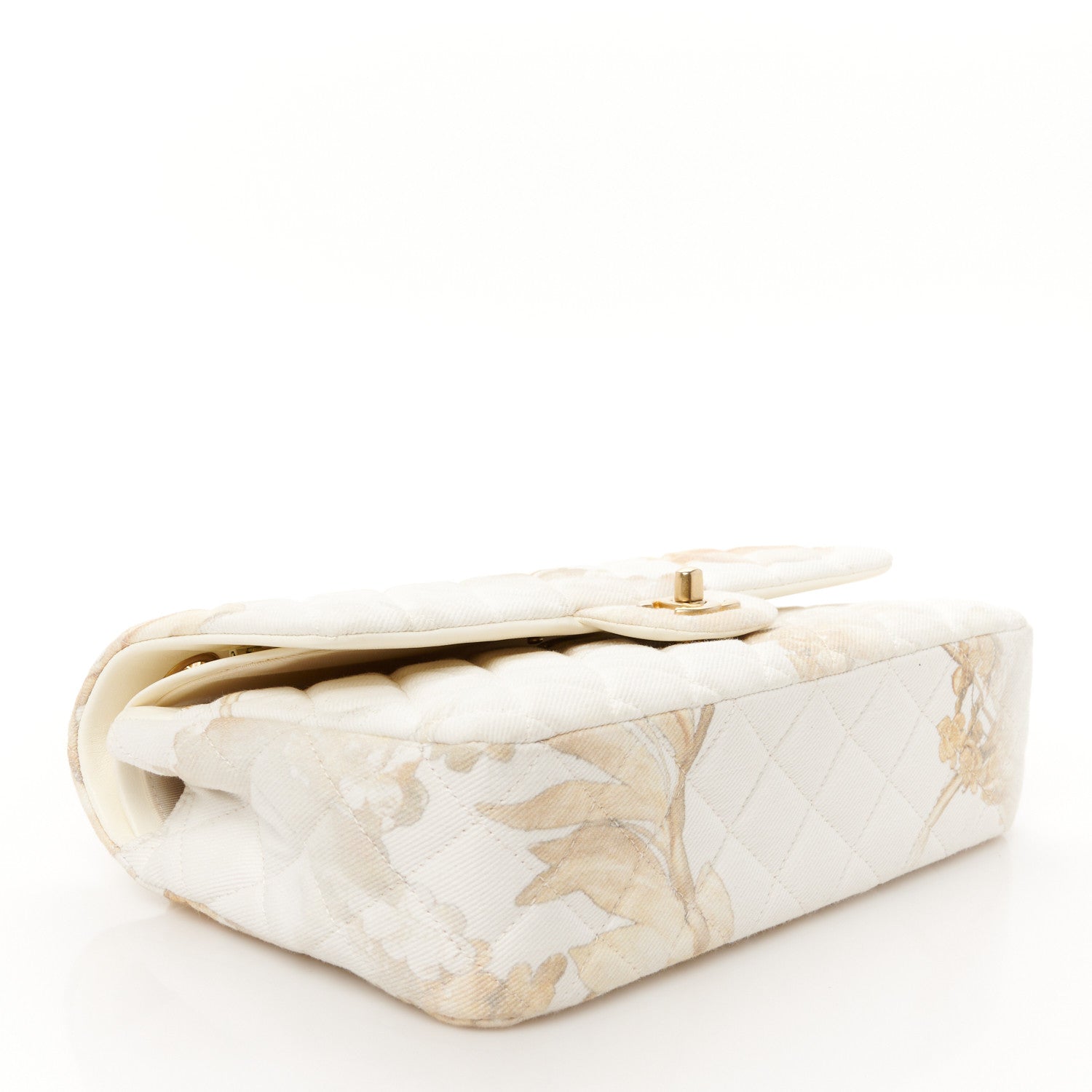 Denim Floral Printed Medium Double Flap Beige