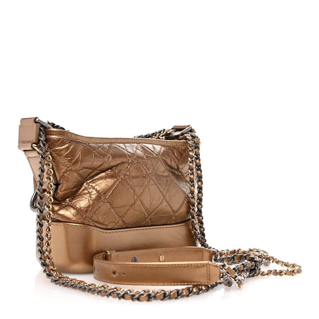 Metallic Aged Calfskin Quilted Small Gabrielle Hobo Bronze