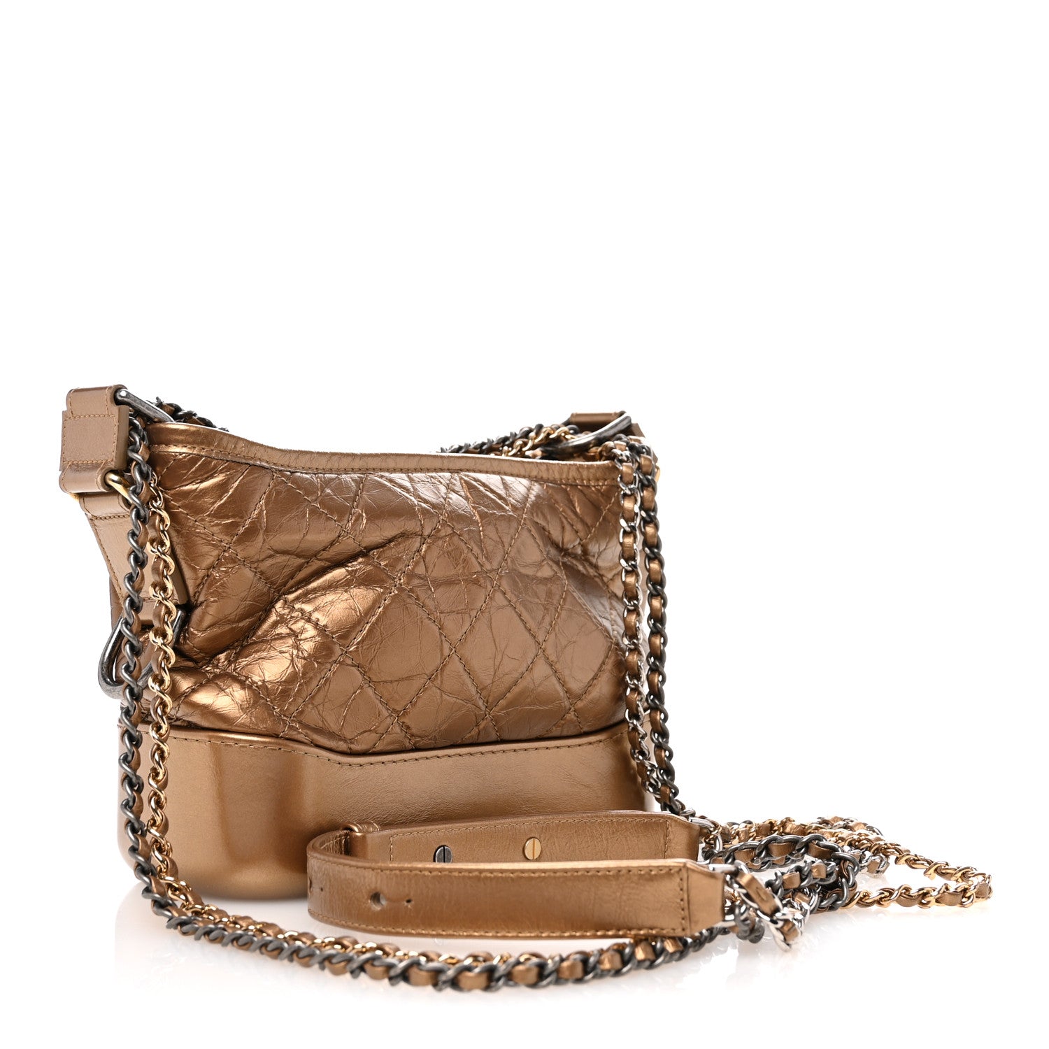 Metallic Aged Calfskin Quilted Small Gabrielle Hobo Bronze