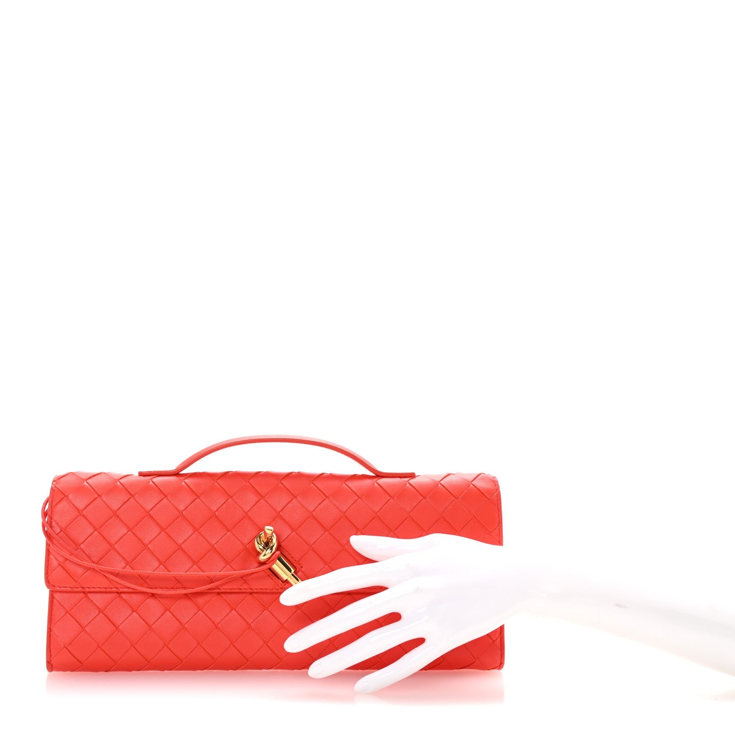 Nappa Intrecciato Long Andiamo Top Handle Clutch Cherry Tomato