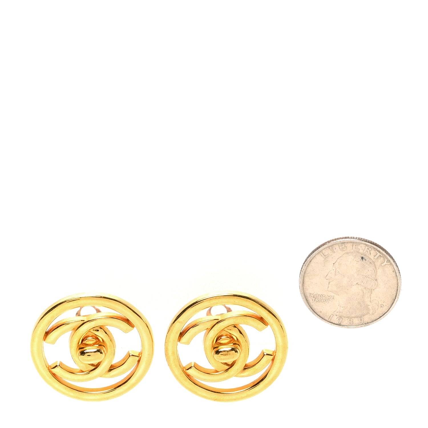 CC Turnlock Large Clip On Earrings Gold