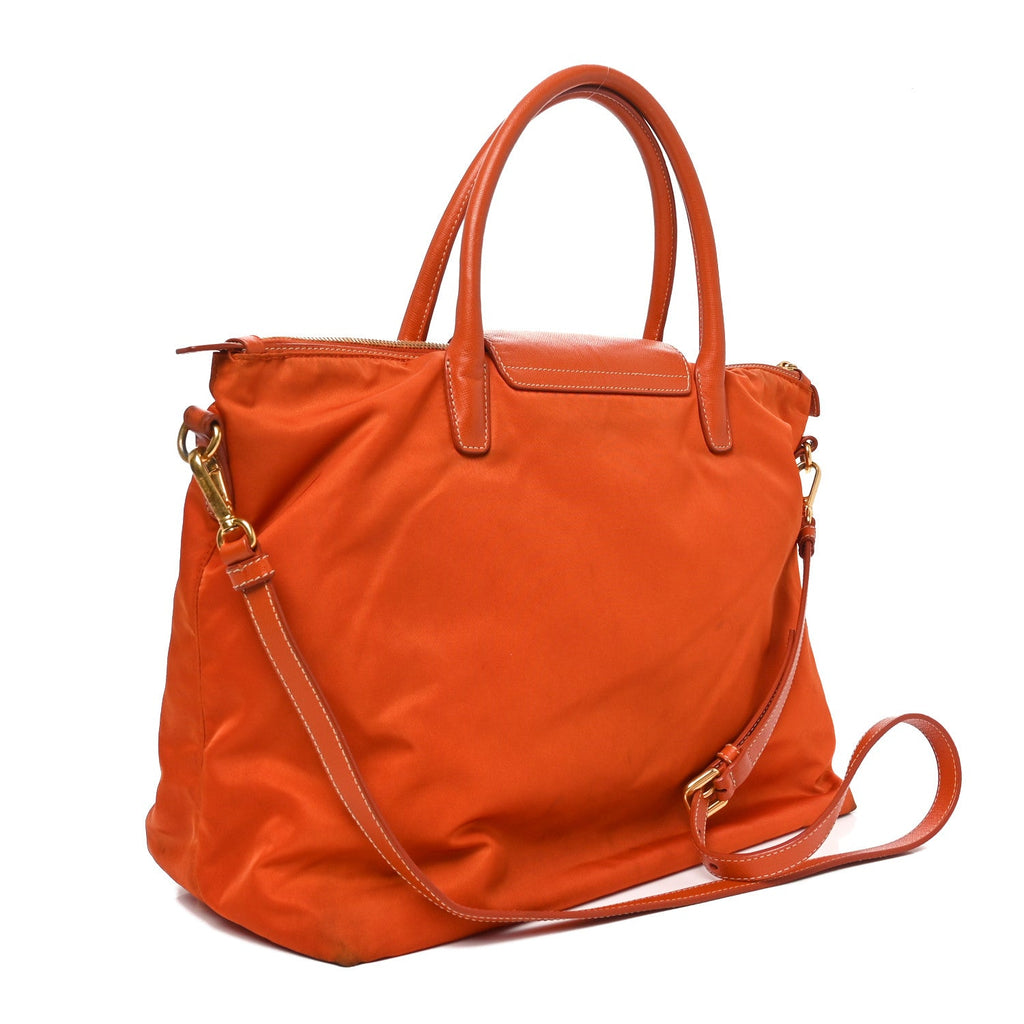 Tessuto Nylon Saffiano Tote Papaya