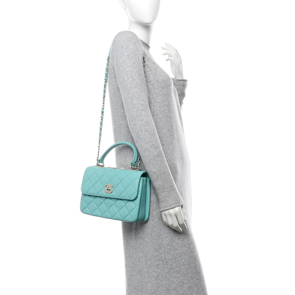 Lambskin Quilted Small Trendy CC Dual Handle Flap Bag Blue